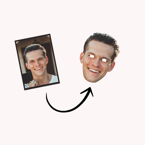Junggesellenabschied machen Masken aus dem Gesicht des Junggesellen fotomasken pappmasken mit foto machen drucken