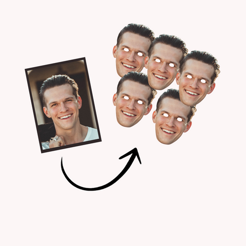 Junggesellenabschied machen Masken aus dem Gesicht des Junggesellen fotomasken pappmasken mit foto machen drucken Fotomaske Pappmaske mit foto machen